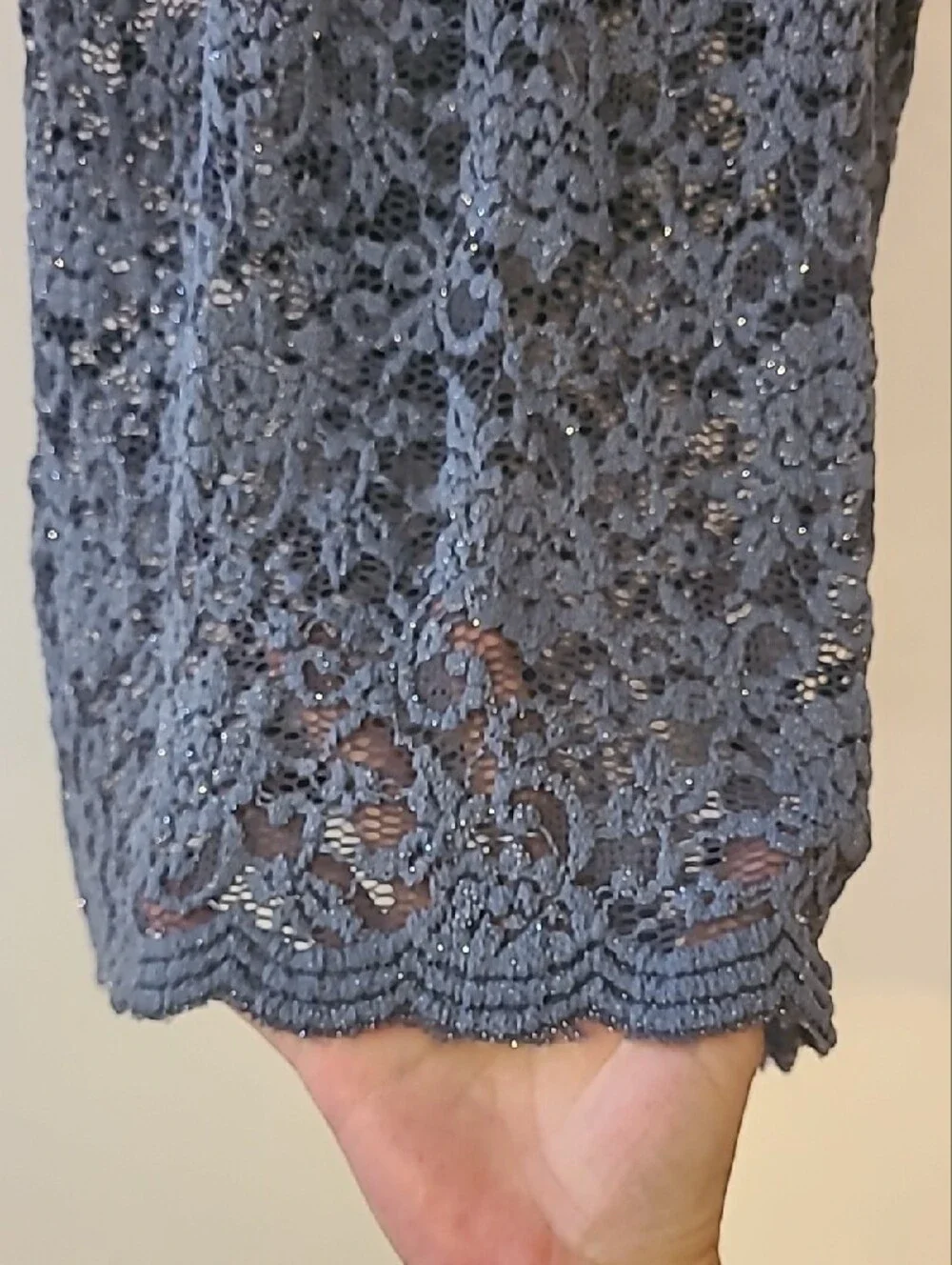 Y2K Buckle BKE Lace Crochet Tank Top Grey Silver Shimmer Boho Floral Sparkle